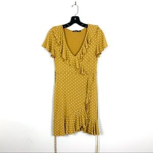 [Boohoo] Marigold Polka Dot Faux Wrap Dress
